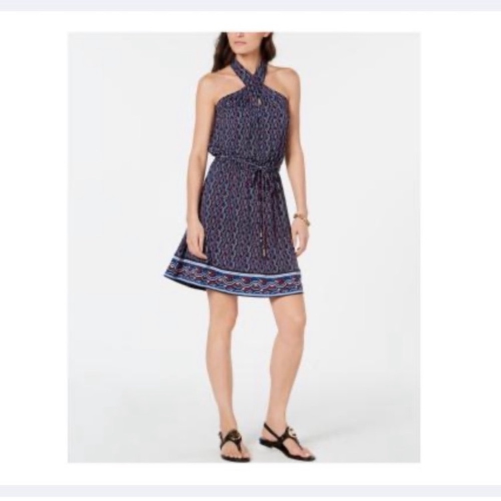 Michael Kors crossover halter printed dress size L